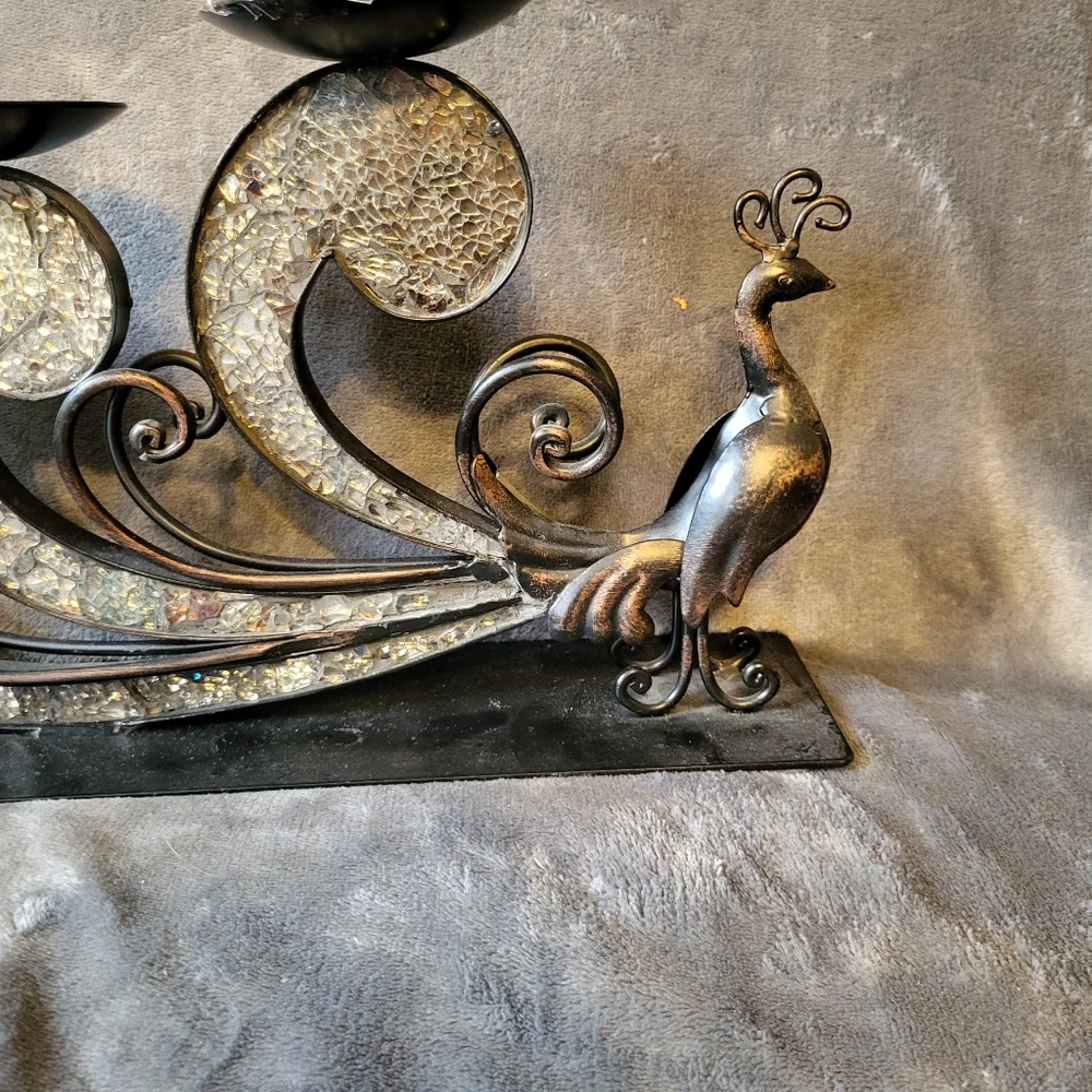 Pier 1 Black and Silver Peacock Candle Holder
